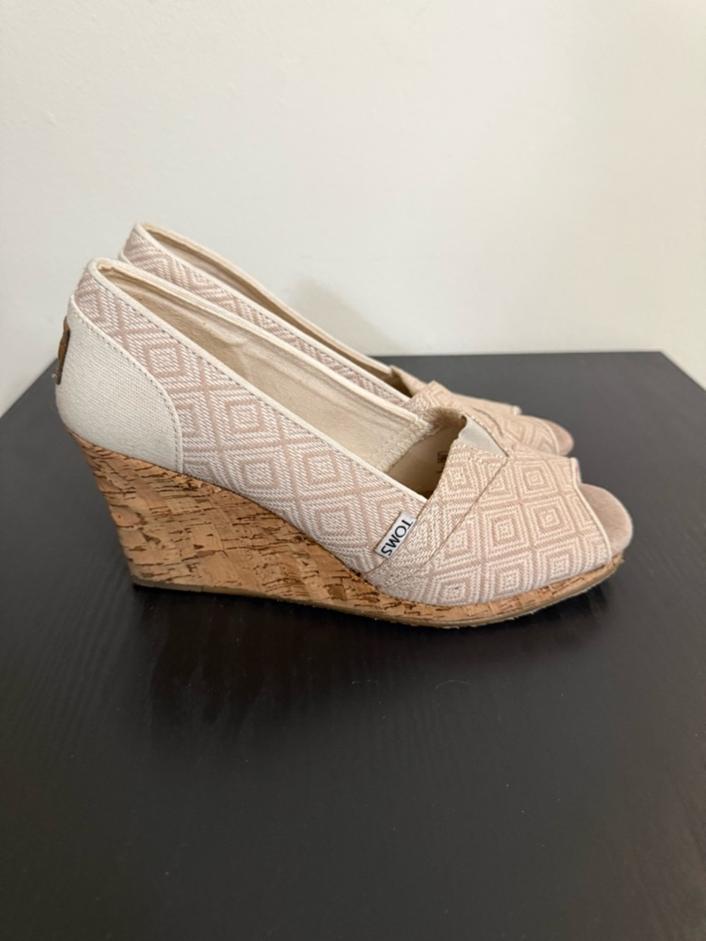 Toms Stella Cream Woven Cork Wedge Heels Espadrilles Sandals Women's Size 9.5 - Picture 3 of 7